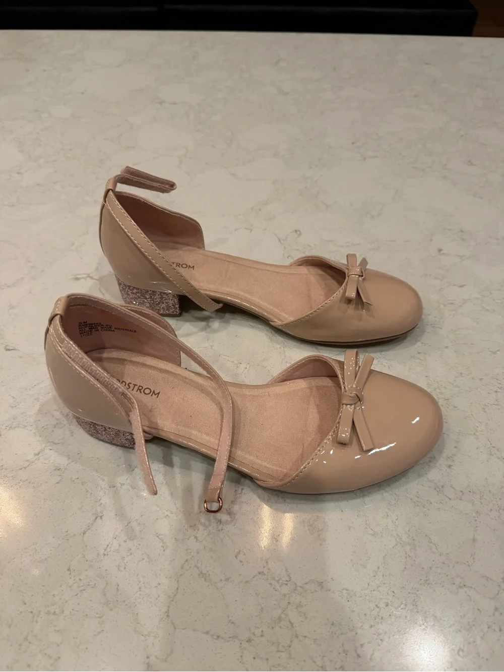 Nordstrom Nude Patent Bow Ankle-Strap Flats